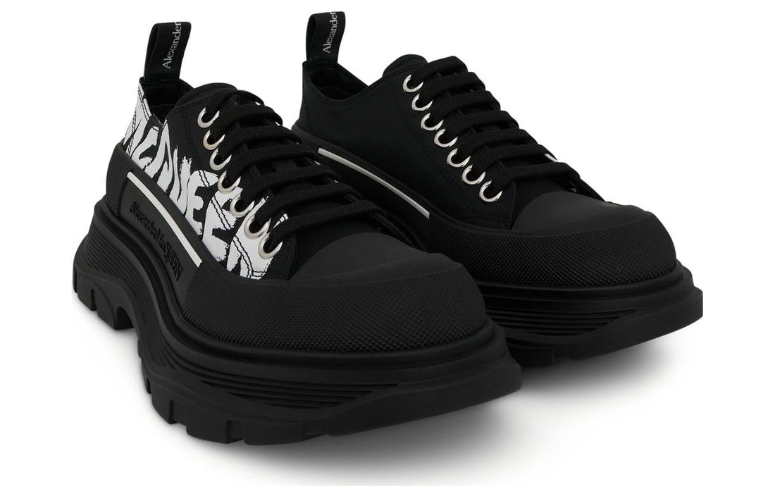 (WMNS) Alexander McQueen Tread Slick Low Lace Up Canvas Graffiti 'Black White' 676711W4RQ21006 #