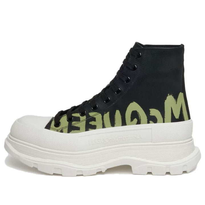 Alexander McQueen Tread Slick Lace-up High Top Shoes 'Black White' 777960WIAT61680 #
